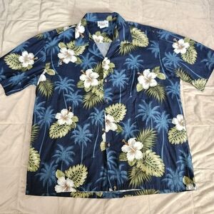 Classic Navy Floral Hawaiian Button-Up Shirt - Unbranded